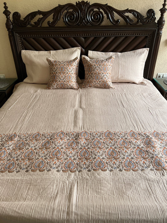 Noor Beige Embroidered Luxury Bedcover Set