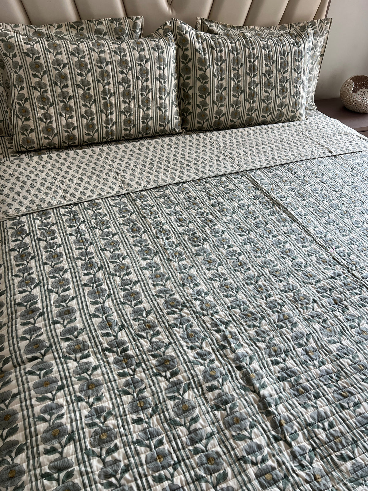 Rosy Vine Slate Blue Handblock Set