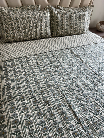 Rosy Vine Slate Blue Handblock Set