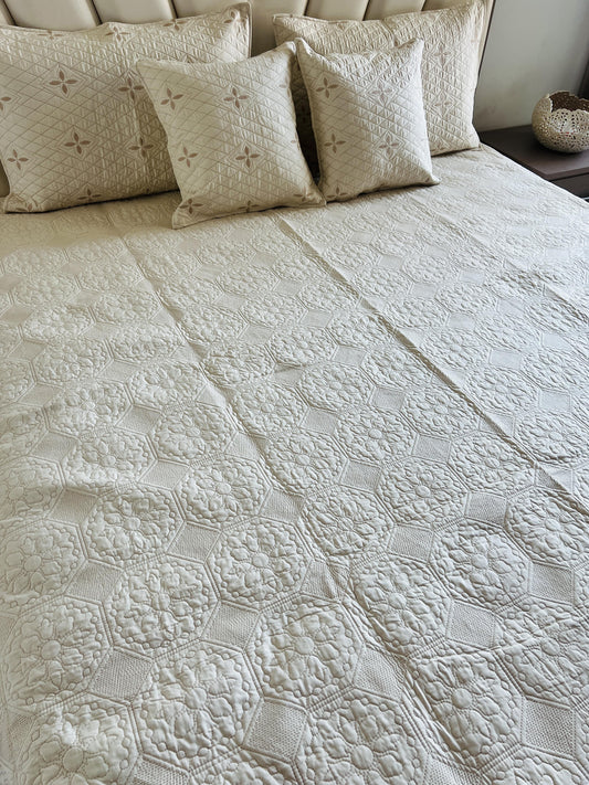 Beige Quilted Bedcover 5pc Set