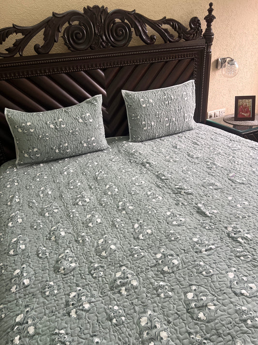 Sea Green Quilted Bedcover 3pc Set