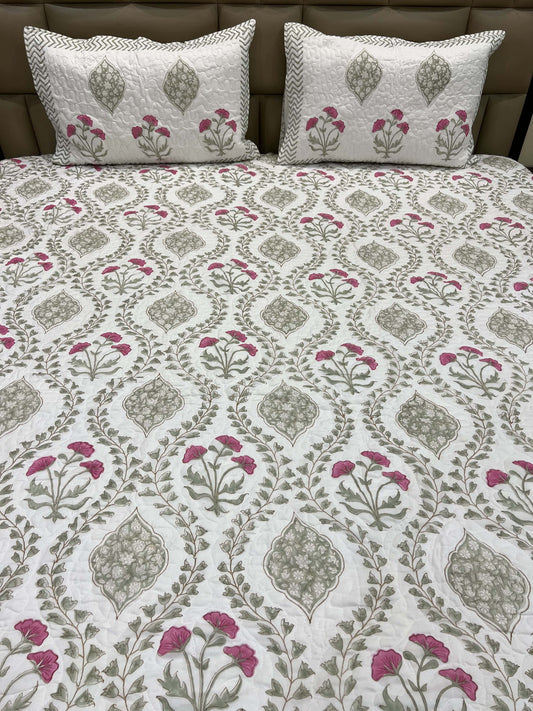 Handblock Quilted Bedcover 3pc Set