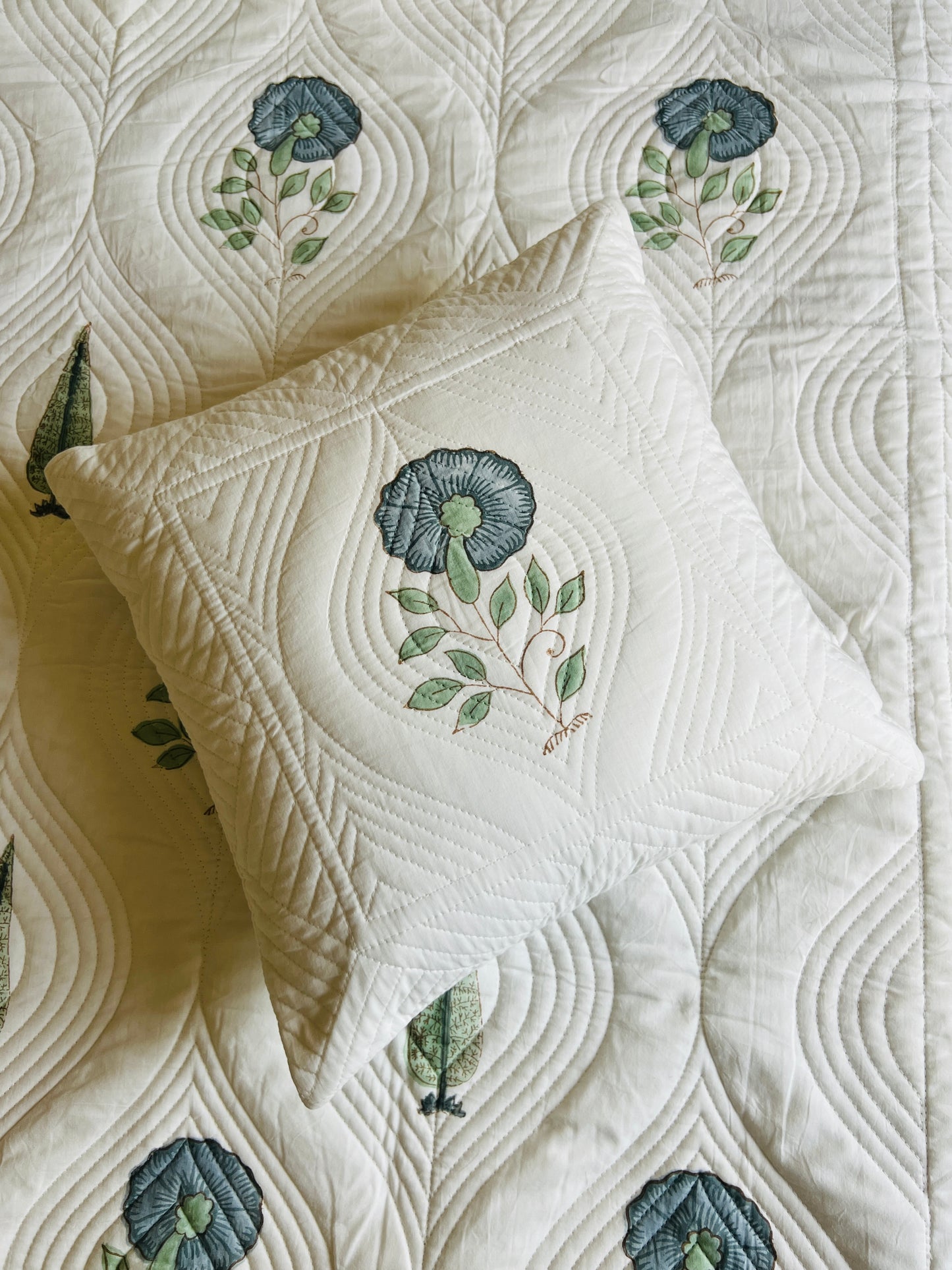 Blue & Green Cypress Quilted Bedcover 5pc Set