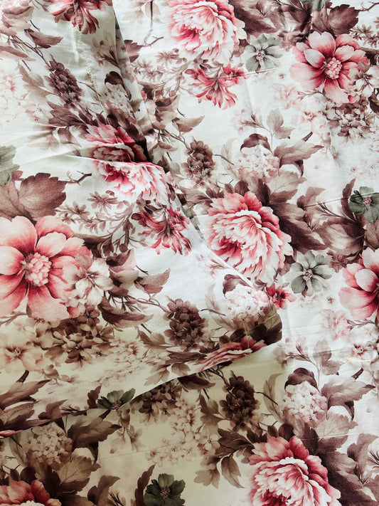 Brown Floral King Size Printed Bedsheet
