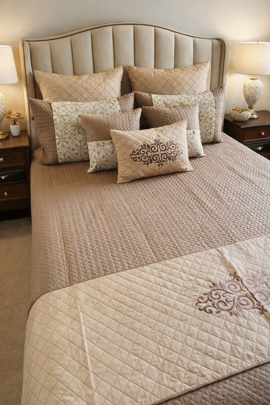 Brown Luxury Quilted 9pc Bedcover Set