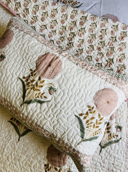 Handblock Quilted Bedcover 3pc Set