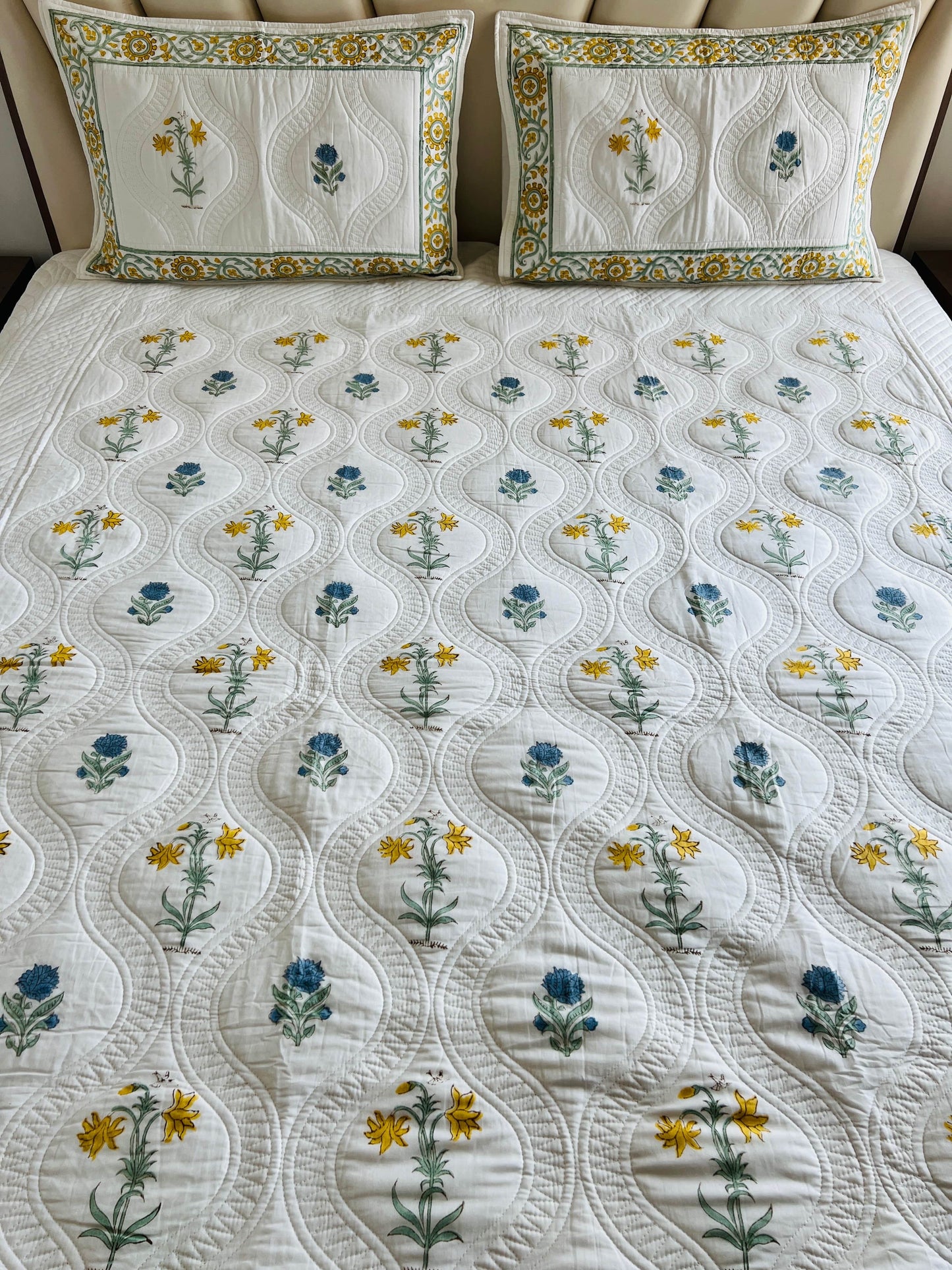 Jaal Handblock Quilted Bedcover 3pc Set