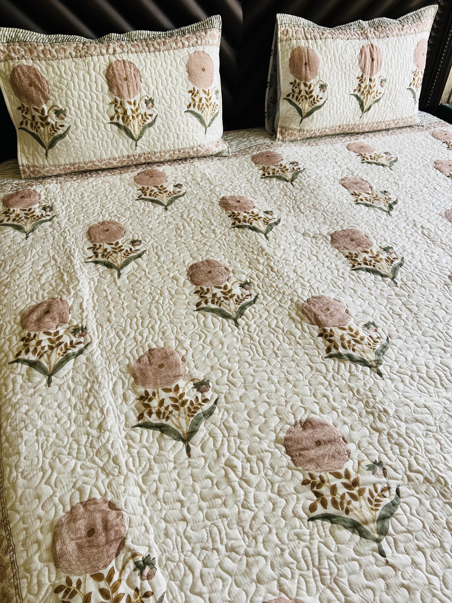 Handblock Quilted Bedcover 3pc Set