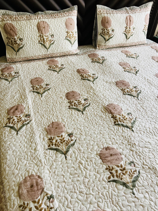 Handblock Quilted Bedcover 3pc Set