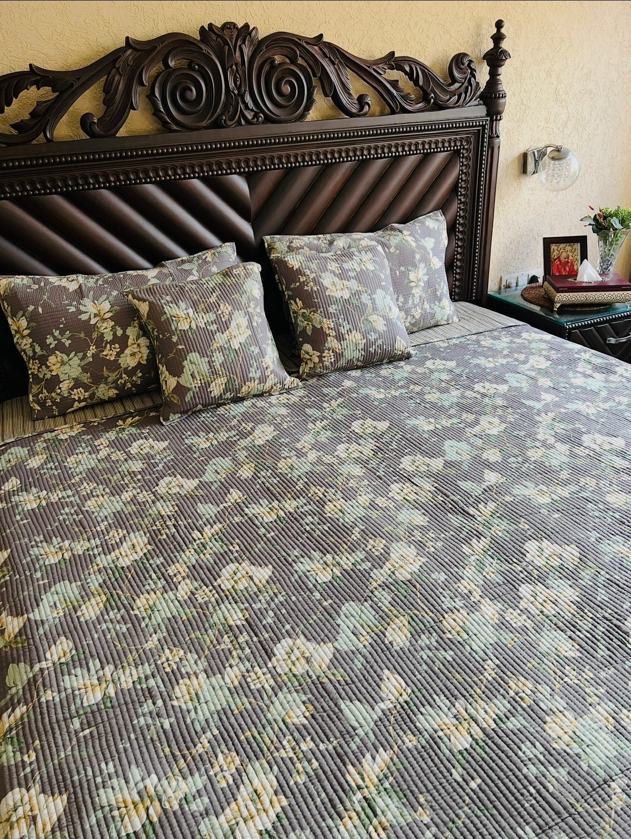 Floral Quilted Bedcover 5pc Set