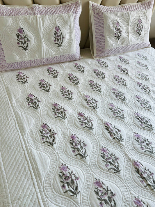 Jaal Handblock Quilted Bedcover 3pc Set