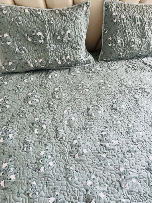 Sea Green Quilted Bedcover 3pc Set