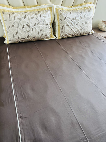 Dark Coffee Cotton Luxury Embroidery Bedsheet