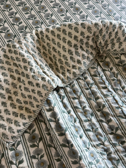 Rosy Vine Slate Blue Handblock Set