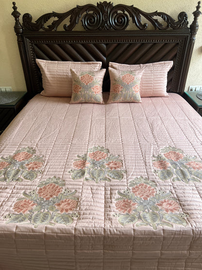 Rosaline Blush Pink Embroidered Luxury Bedcover Set