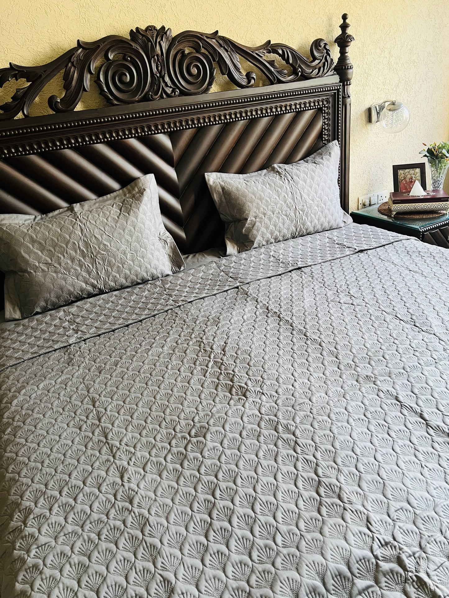 Ellora Quilted Solid Bedcover 3pc Set