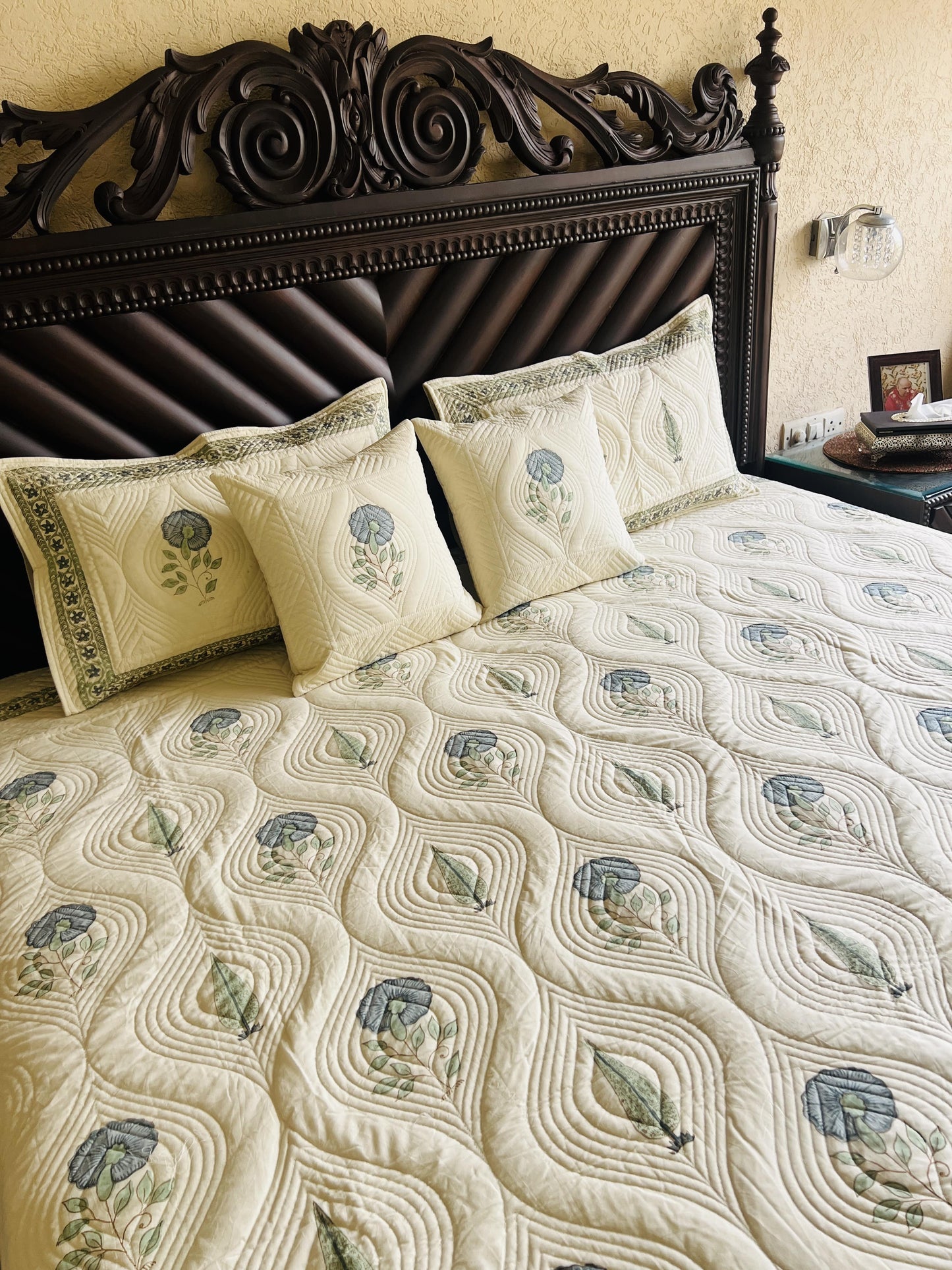 Blue & Green Cypress Quilted Bedcover 5pc Set