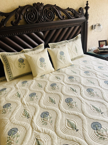 Blue & Green Cypress Quilted Bedcover 5pc Set