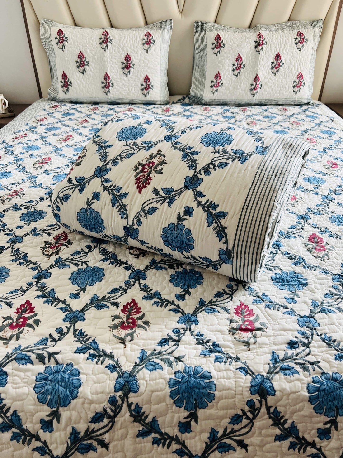 Handblock Quilted Bedcover 3pc Set