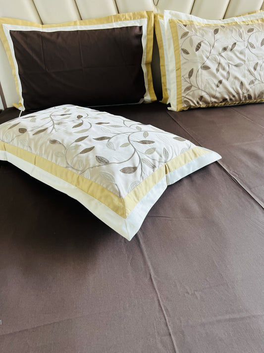 Dark Coffee Cotton Luxury Embroidery Bedsheet