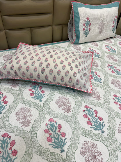 Handblock Reversible Quilted Bedcover 3pc Set