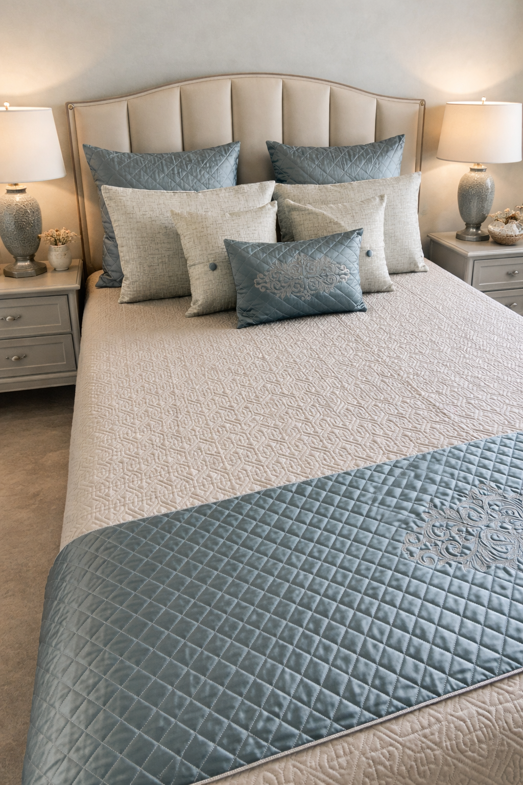 Ice Grey Luxury Quilted 9pc Bedcover Set