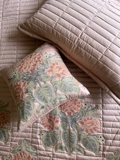 Rosaline Blush Pink Embroidered Luxury Bedcover Set