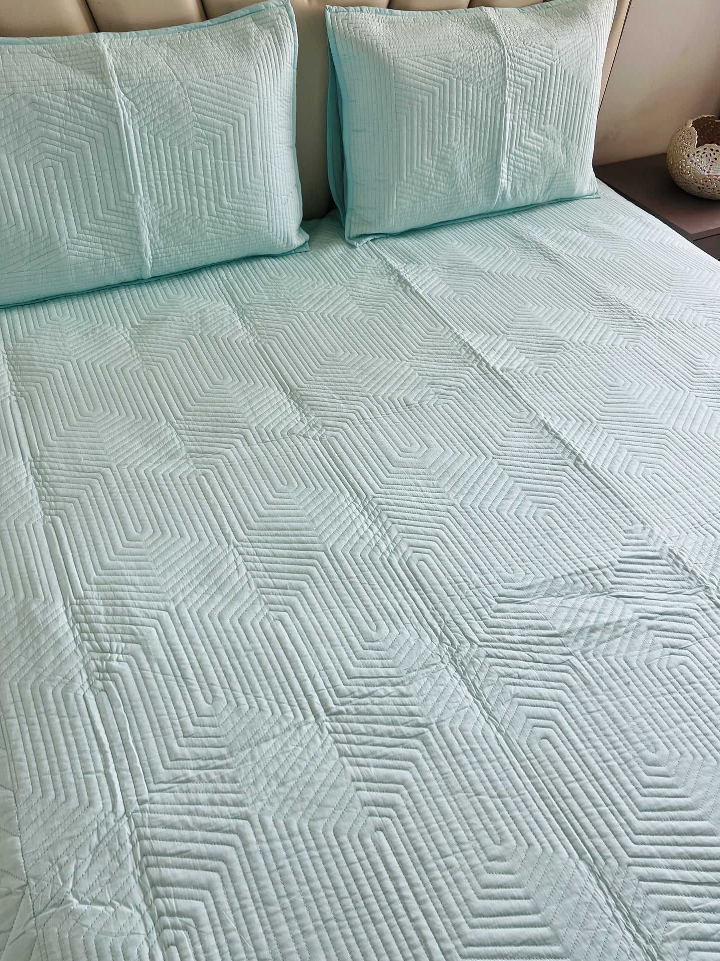 Aqua Quilted Solid Bedcover 3pc Set