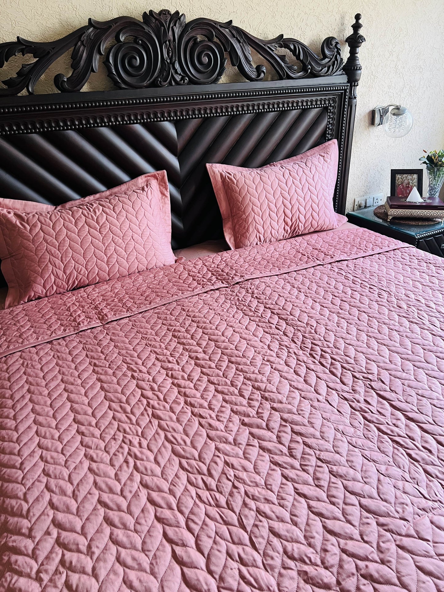 Leafy King Size Quilted Bedcover 3pc Set