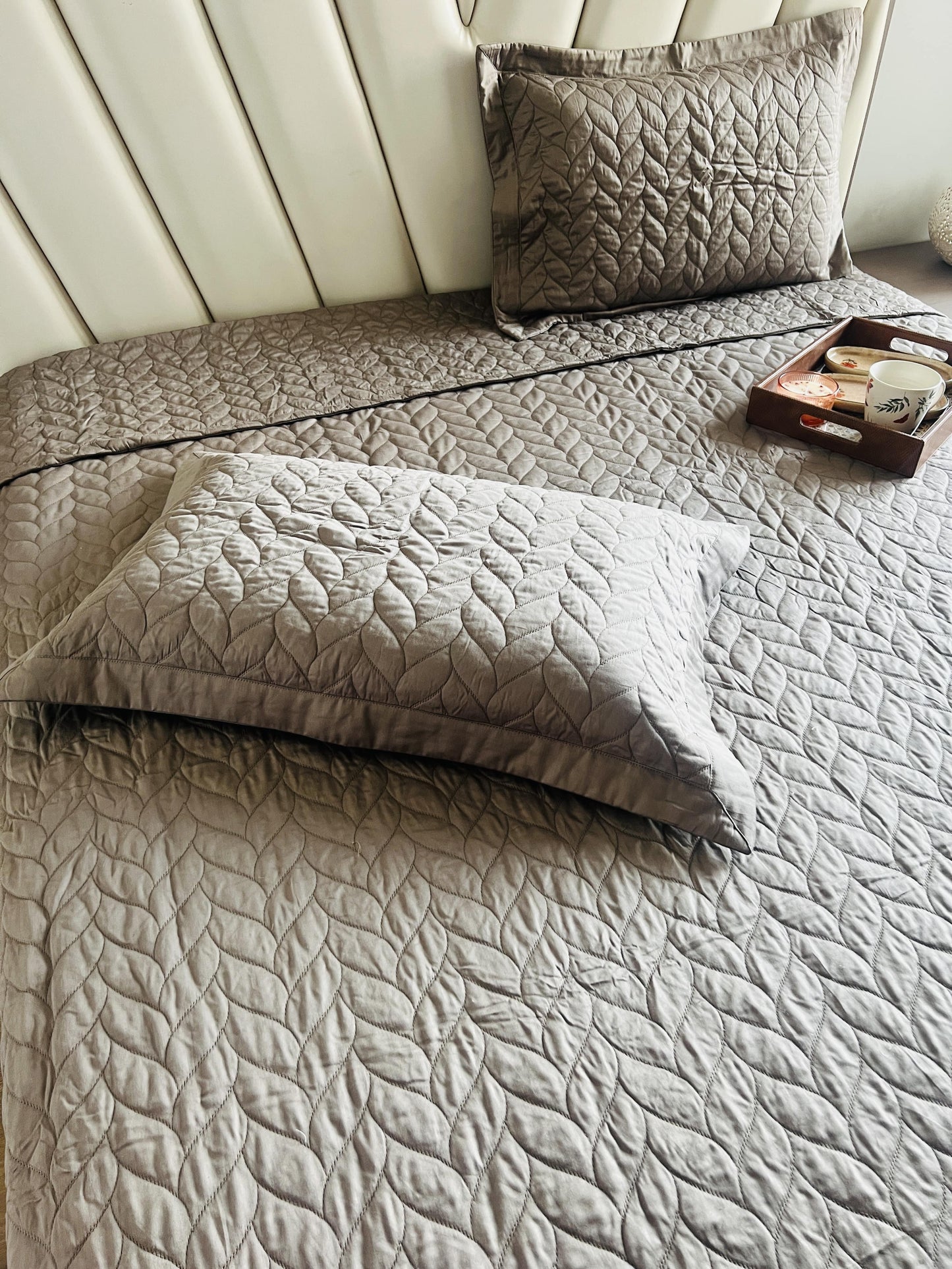 Leafy King Size Quilted Bedcover 3pc Set
