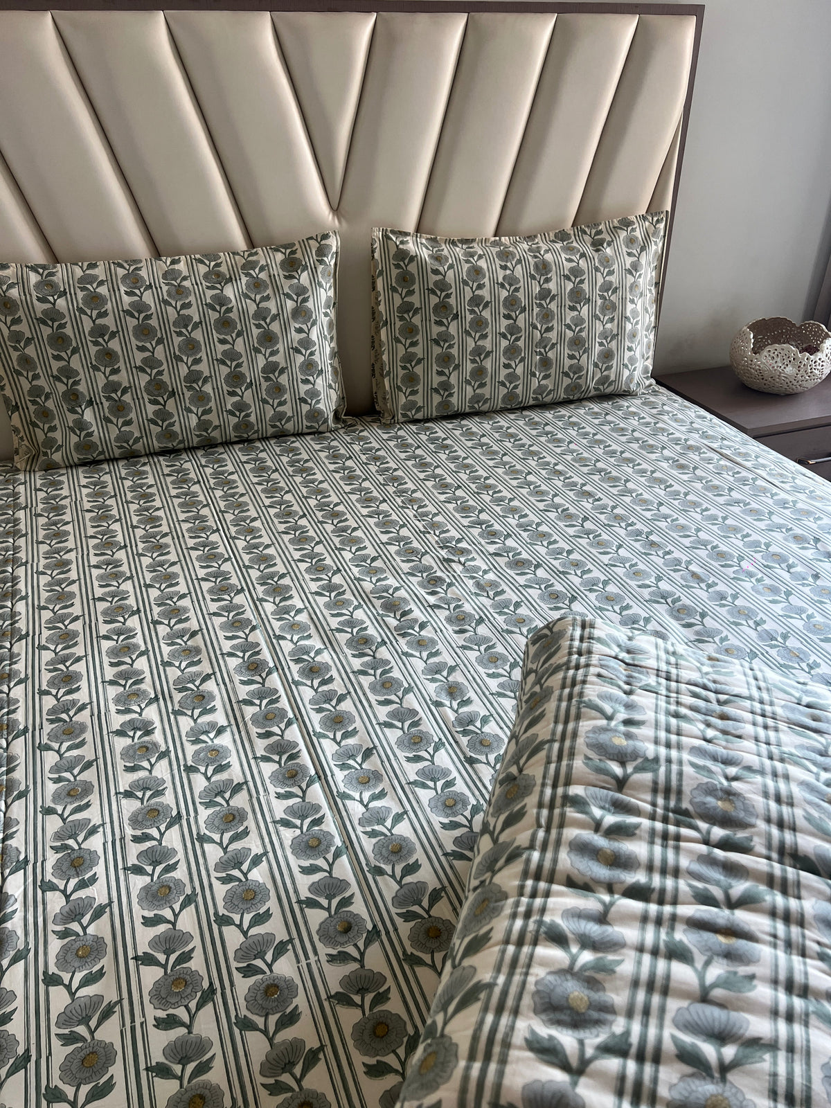 Rosy Vine Slate Blue Handblock Set