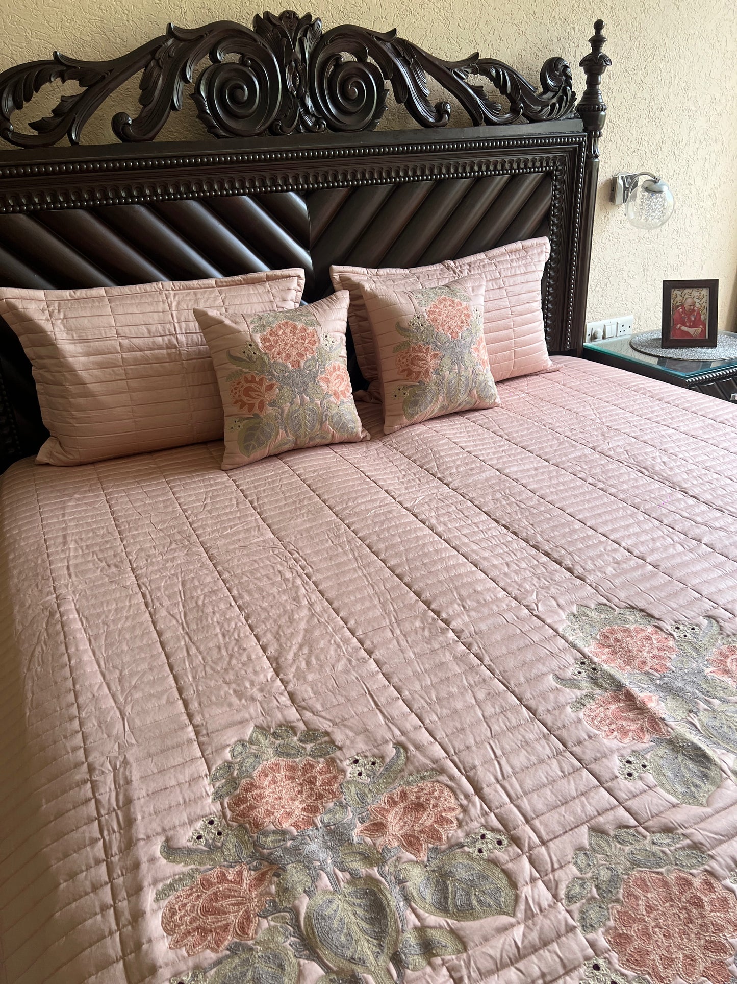 Rosaline Blush Pink Embroidered Luxury Bedcover Set