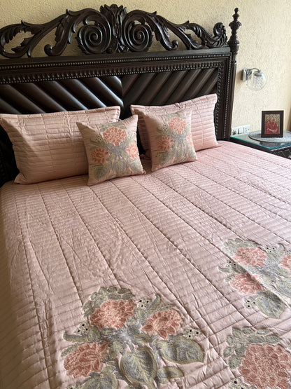 Rosaline Blush Pink Embroidered Luxury Bedcover Set