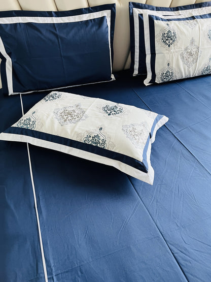 Navy Cotton Luxury Embroidery Bedsheet