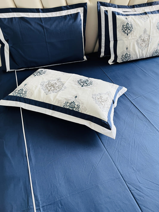 Navy Cotton Luxury Embroidery Bedsheet