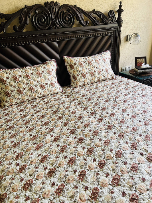 Roses Quilted Bedcover 3pc Set