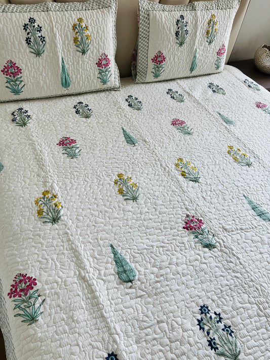 Handblock Quilted Bedcover 3pc Set