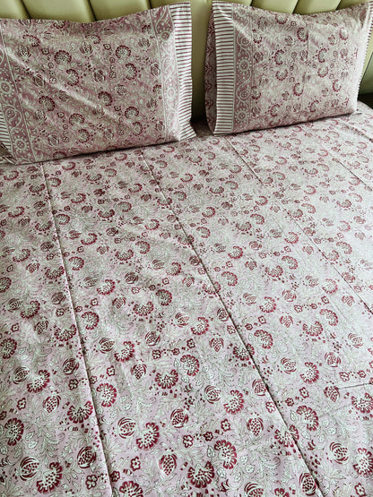 Pink Anaar Handblock Bedsheet