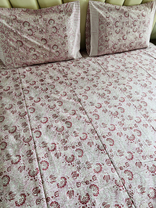 Pink Anaar Handblock Bedsheet