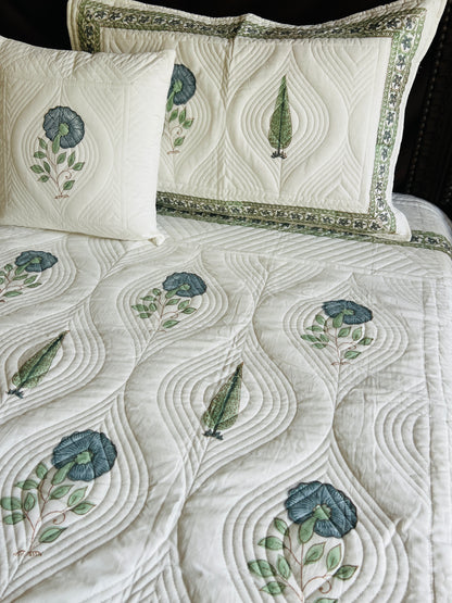 Blue & Green Cypress Quilted Bedcover 5pc Set