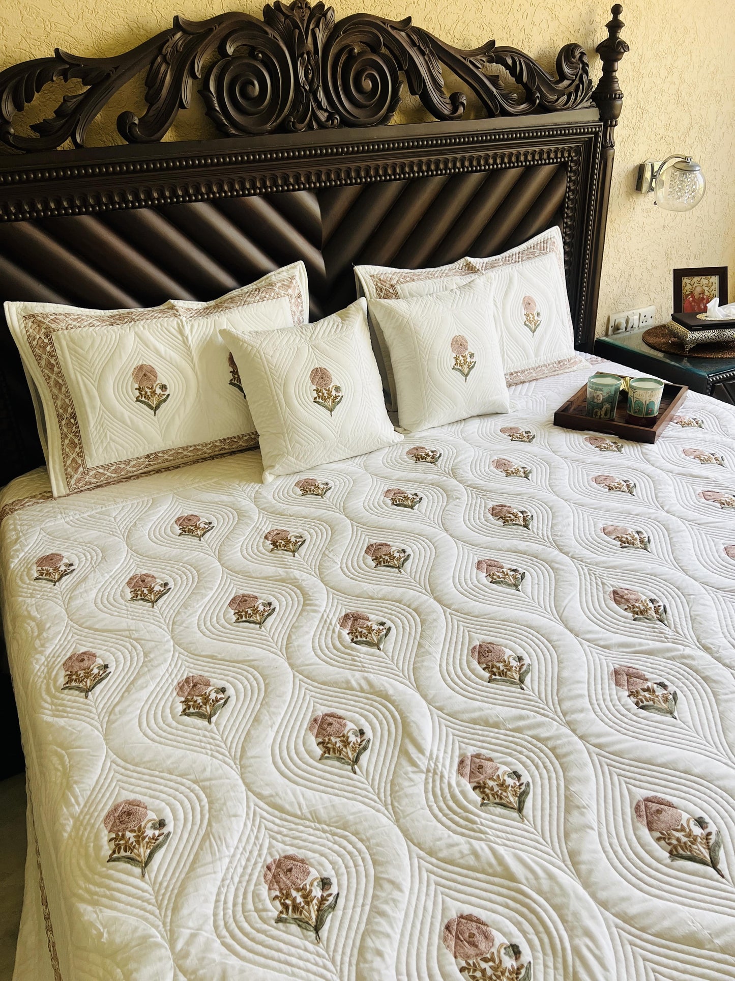 Pink Marigold Quilted Bedcover 5pc Set