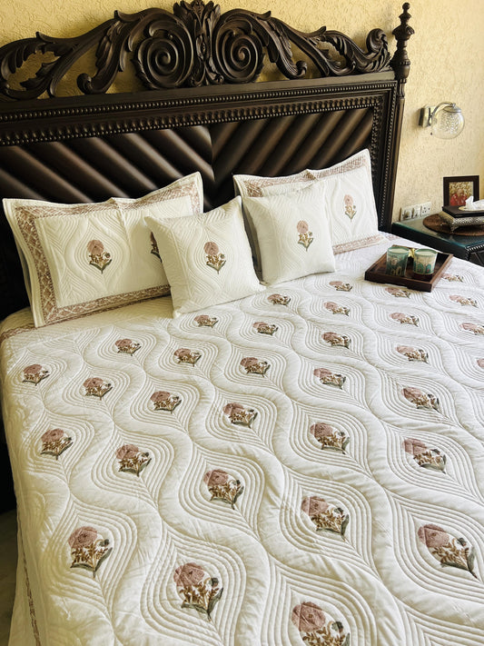 Pink Marigold Quilted Bedcover 5pc Set