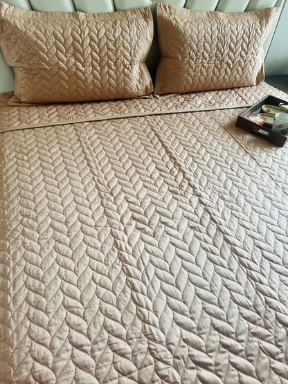 Leafy King Size Quilted Bedcover 3pc Set
