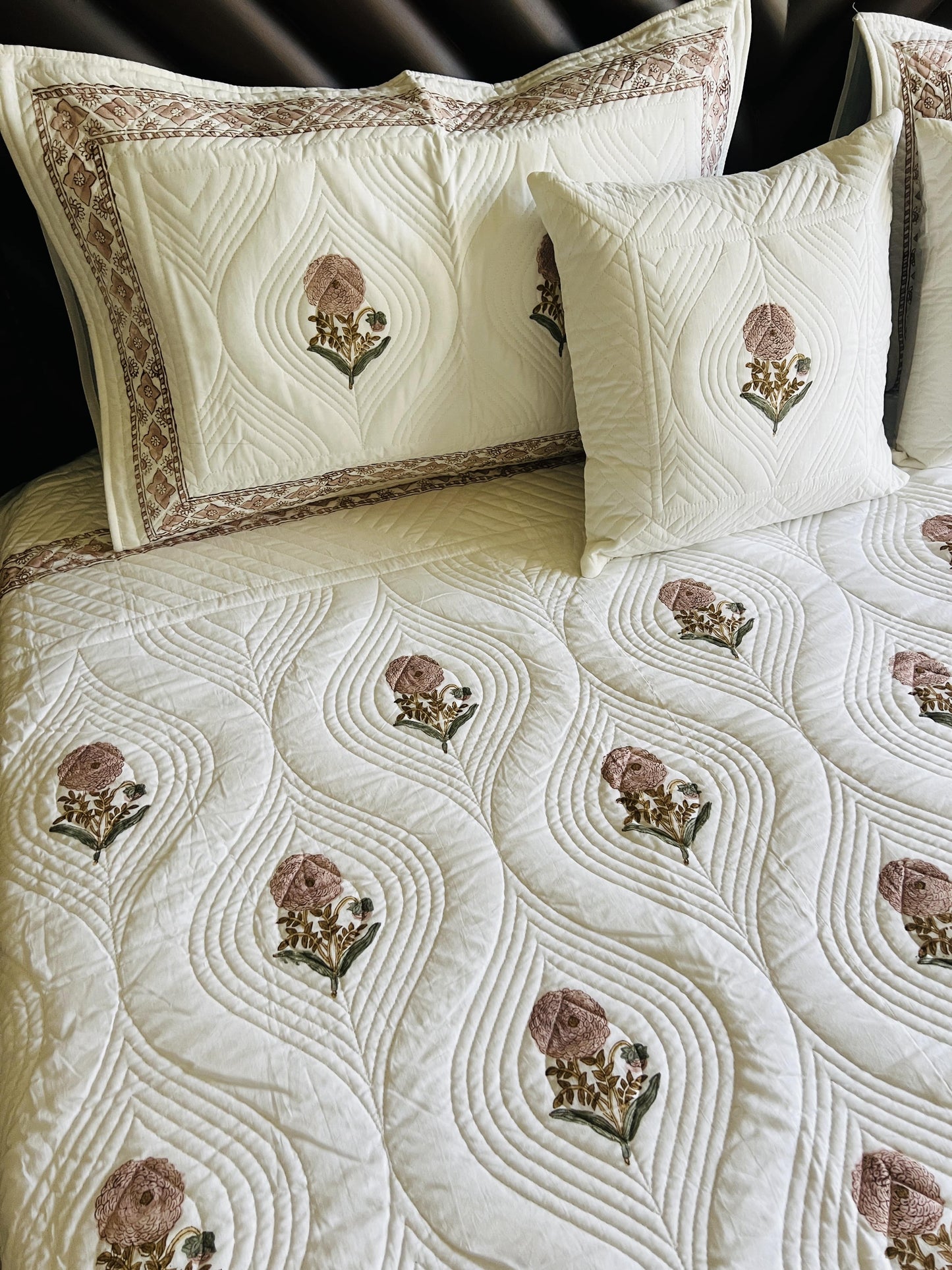 Pink Marigold Quilted Bedcover 5pc Set