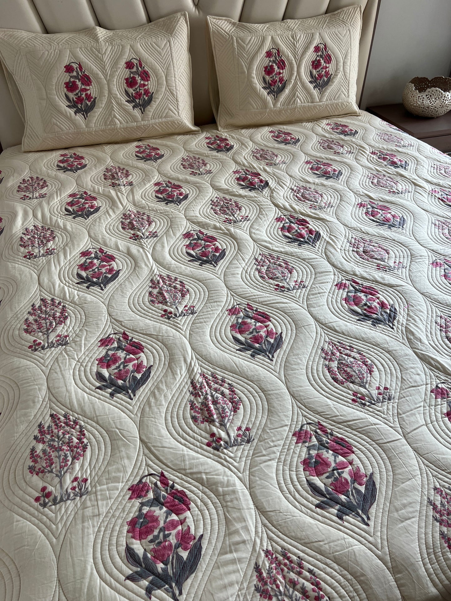 Wild Peony King Size Quilted Bedcover 3pc Set