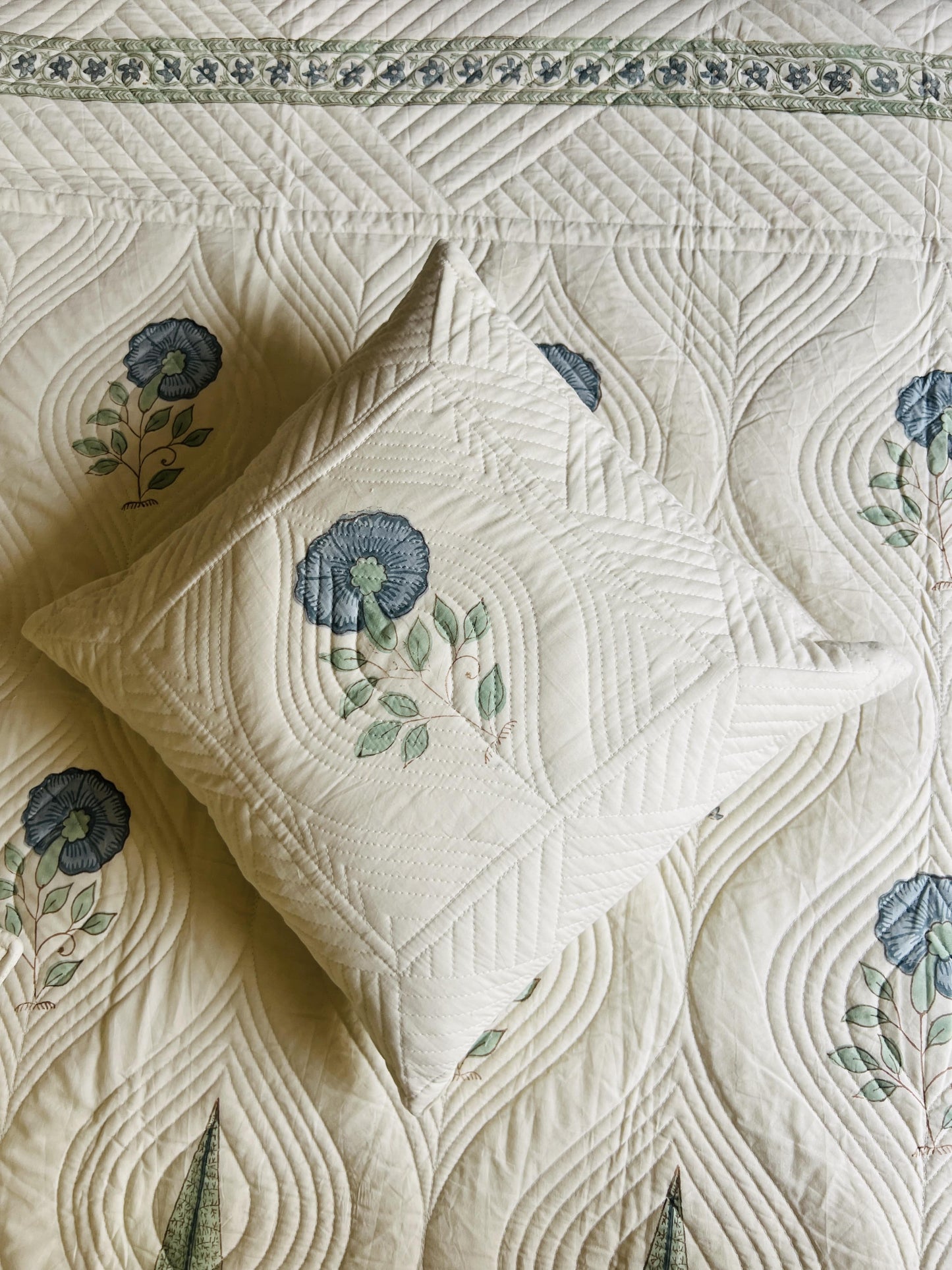 Blue & Green Cypress Quilted Bedcover 5pc Set