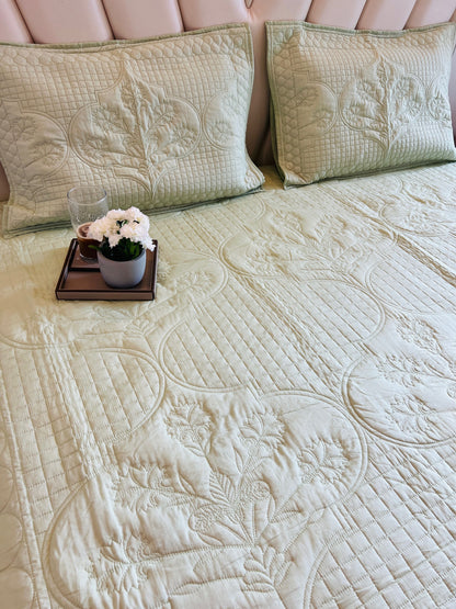 Chic Flora Quilted Bedcover 3pc Set