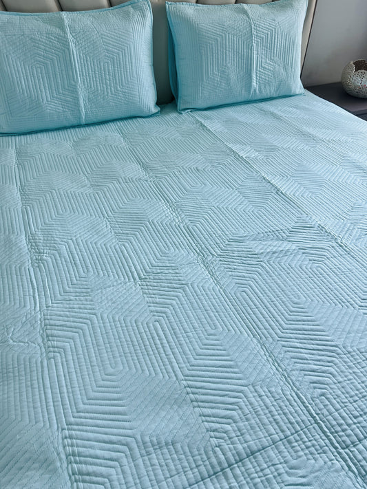 Aqua Quilted Solid Bedcover 3pc Set