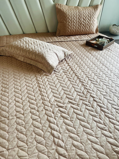 Leafy King Size Quilted Bedcover 3pc Set