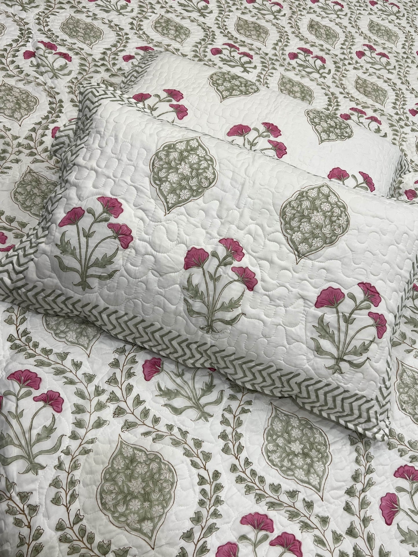 Handblock Quilted Bedcover 3pc Set